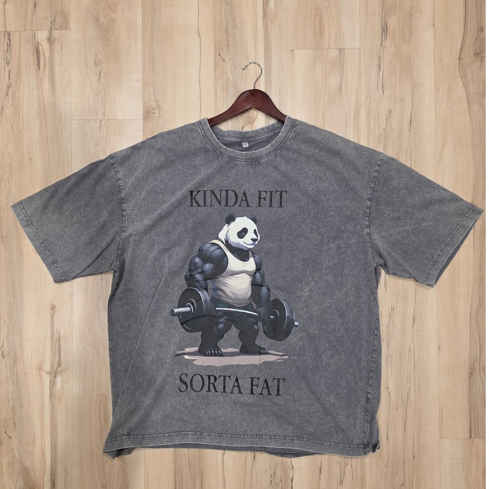 Kinda Fit Sorta Fat Panda Gym T-Shirt Mens 4XL Charcoal Acid Wash Graphic Tee
